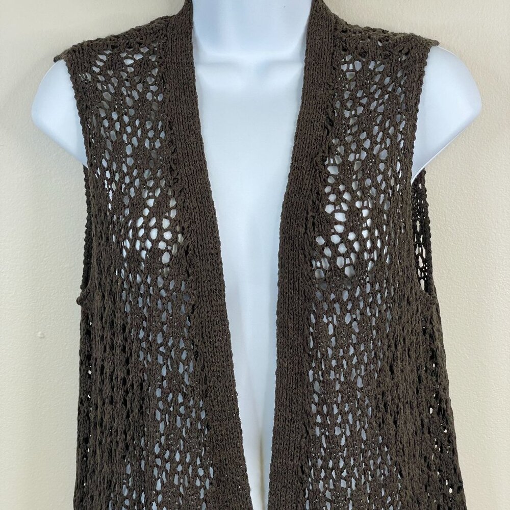 Chico's Women Crochet Forest Fairy Mid Length Vest Size S Topper Hippie 70s Y2K - Picture 3 of 11